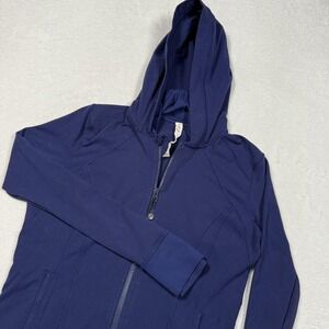 Lululemon Athletica Jacket Womens 10 Navy Stride Hooded Full Zip Longline Yoga